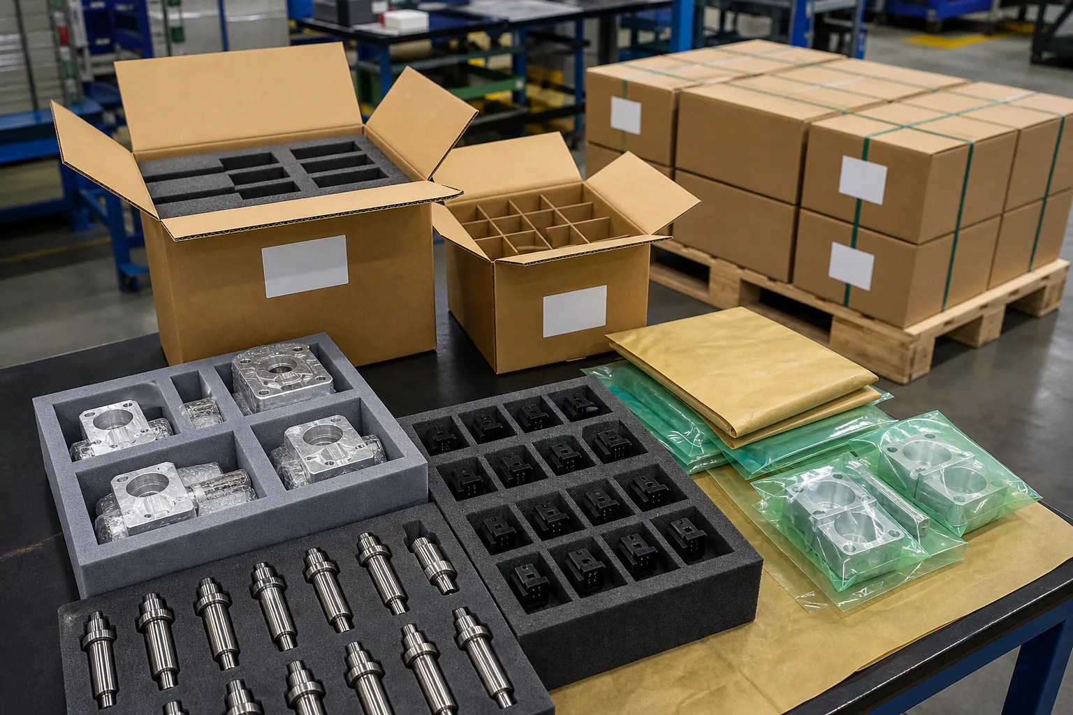 Custom manufactured parts packaging and shipping for global delivery